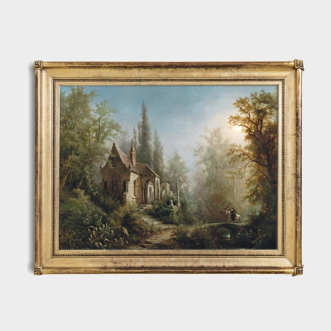 Printed And Shipped Vintage Landscape Moonlight Over A Castle Castle And Riders Antique Print Moody Rustic Farmhouse Decor - Image 2