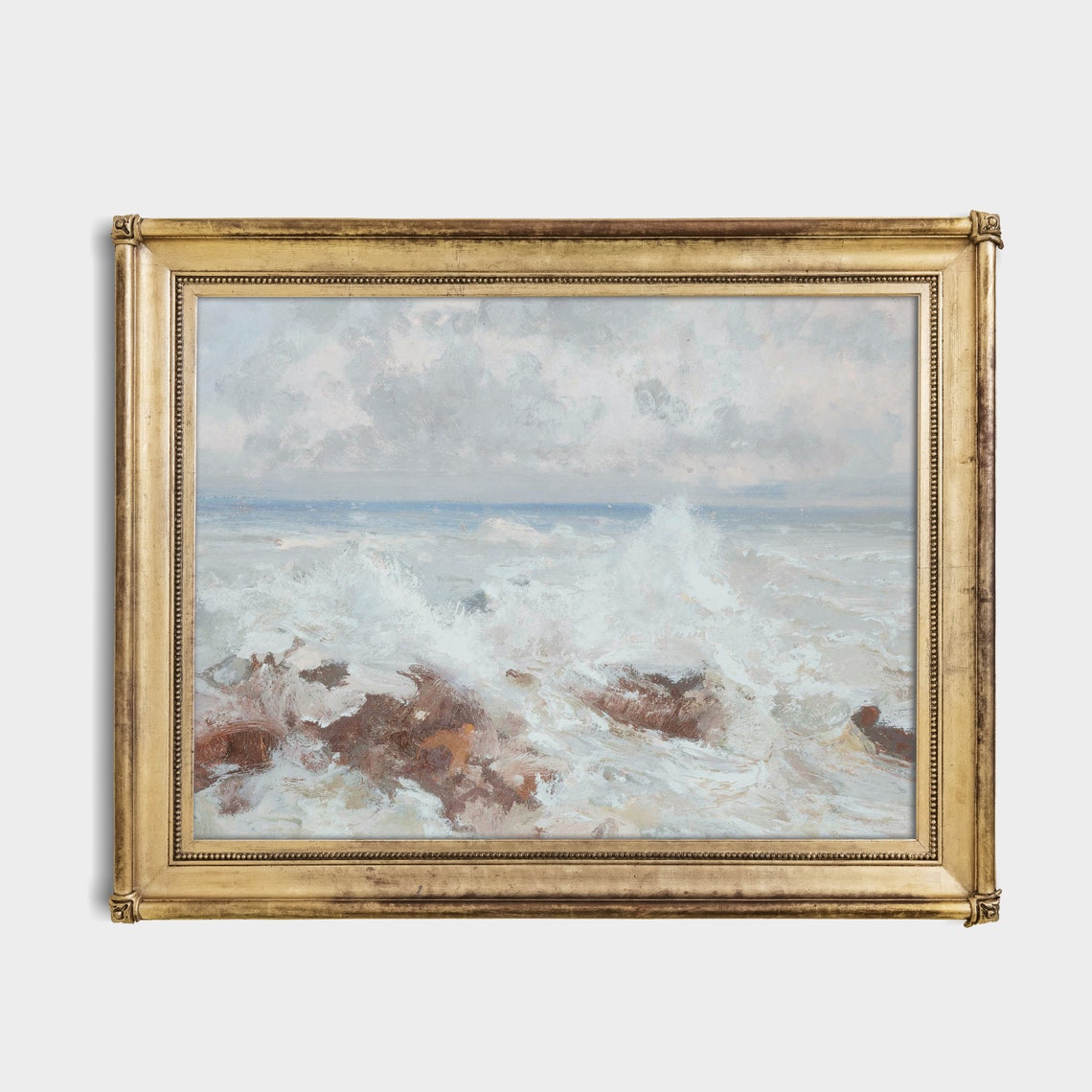 Breaking Waves Rocks Impressionist White Foam Ocean Surf Poster - Image 3