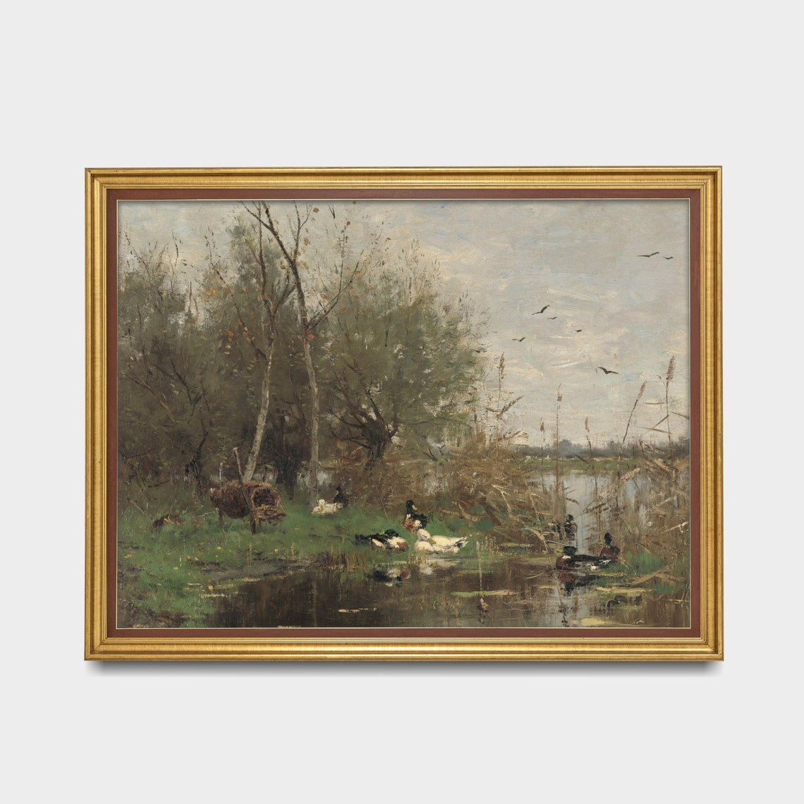 Ducks at the Marsh Pond Vintage Rustic Landscape Painting Poster - Image 3