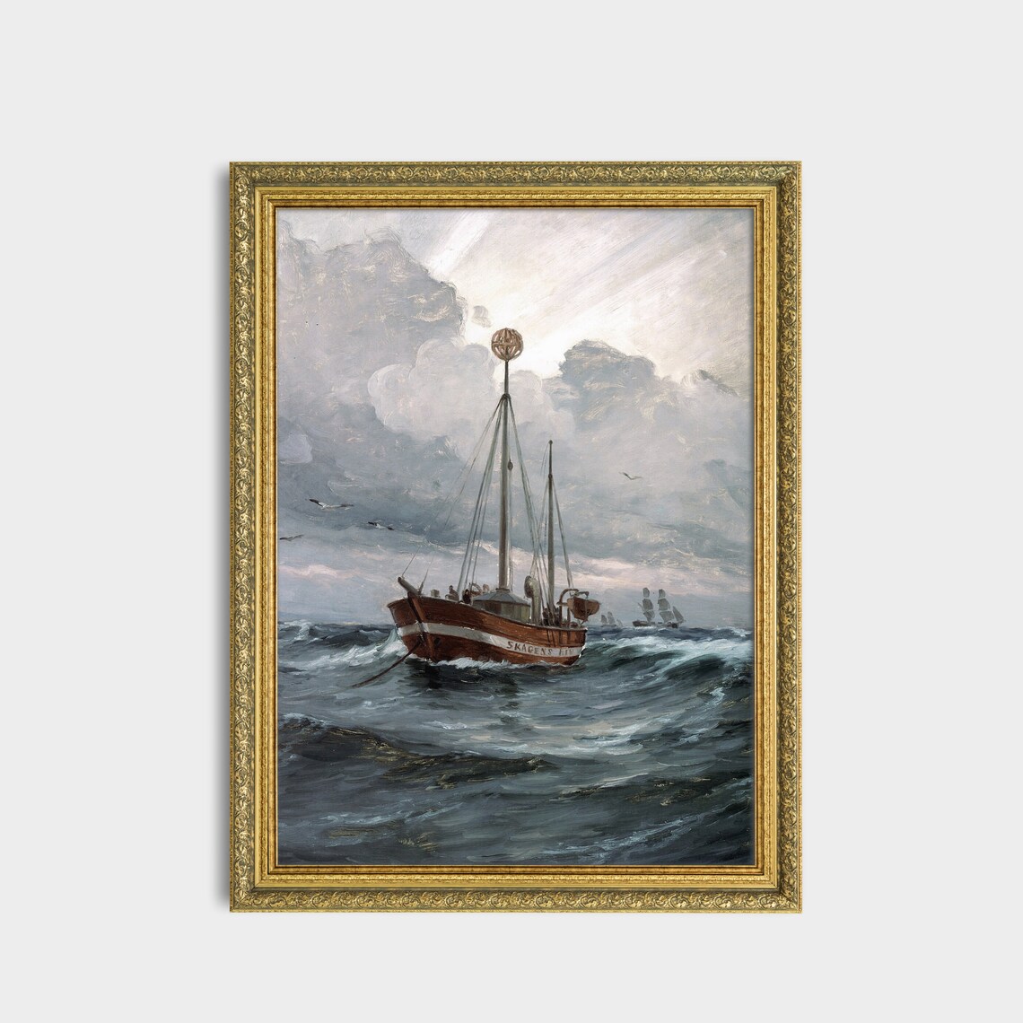 Fishing Cutter Under a Stormy Sky Vintage Danish Marine Art Poster - Image 3