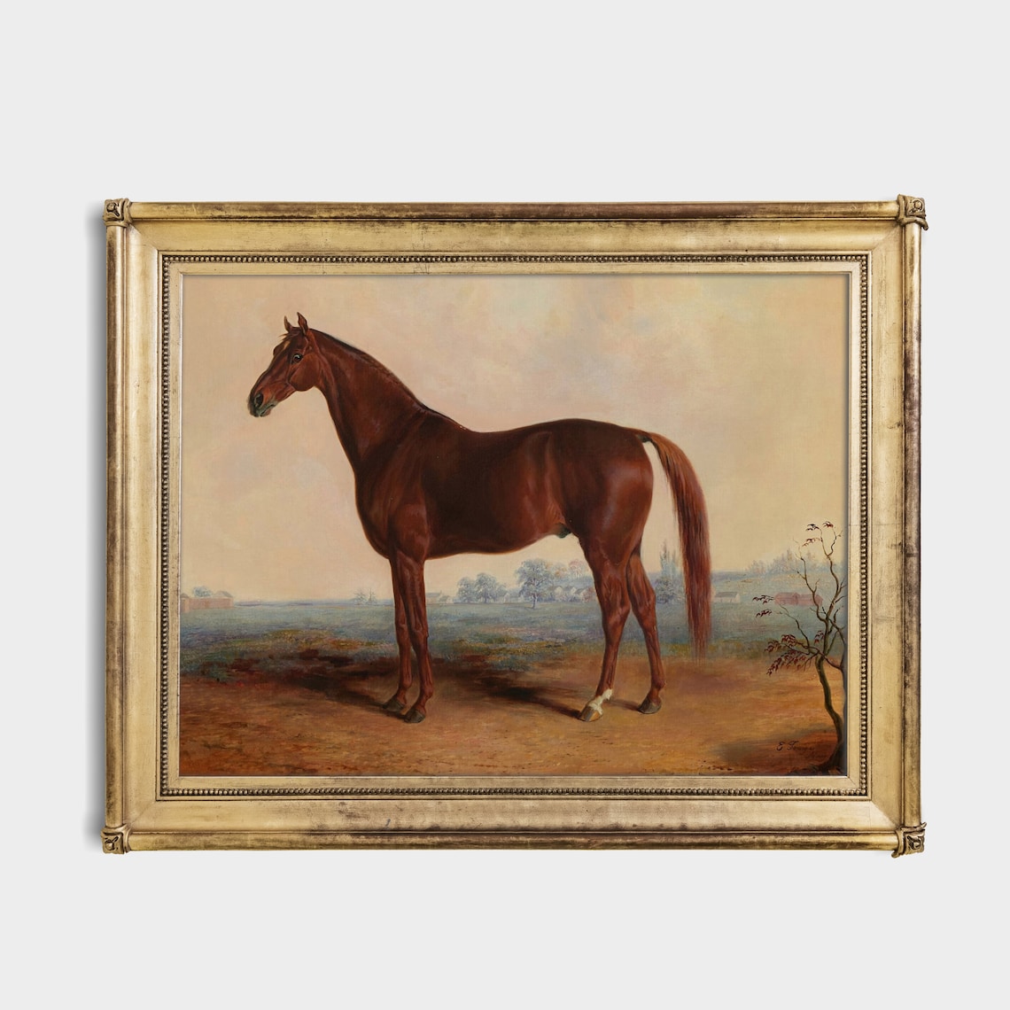 Chestnut Horse Standing in a Field Vintage Equestrian Poster - Image 2