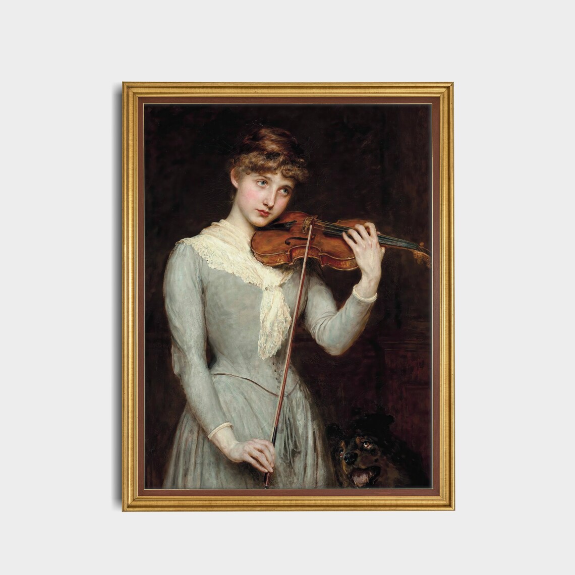 Vintage Violinist Woman With Dog Classical Music Art Wall Poster - Image 5