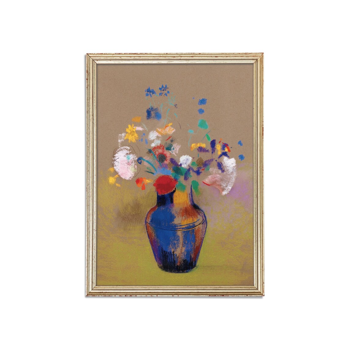Wildflowers In A Blue Vase Pastel Floral Still Life Art Poster - Image 3
