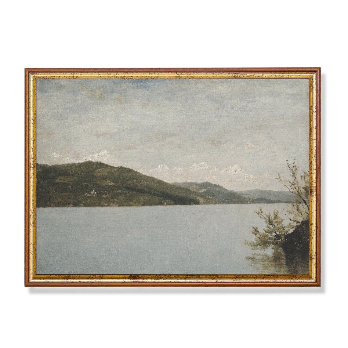 Vintage Lake Landscape Art Print, Coastal Rustic