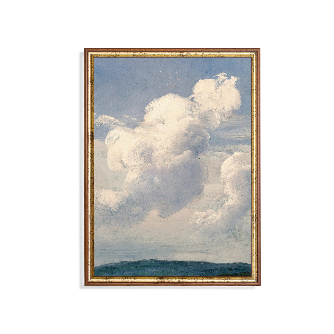 Vintage Cloud Sky Painting, Rustic Living Room Art Print