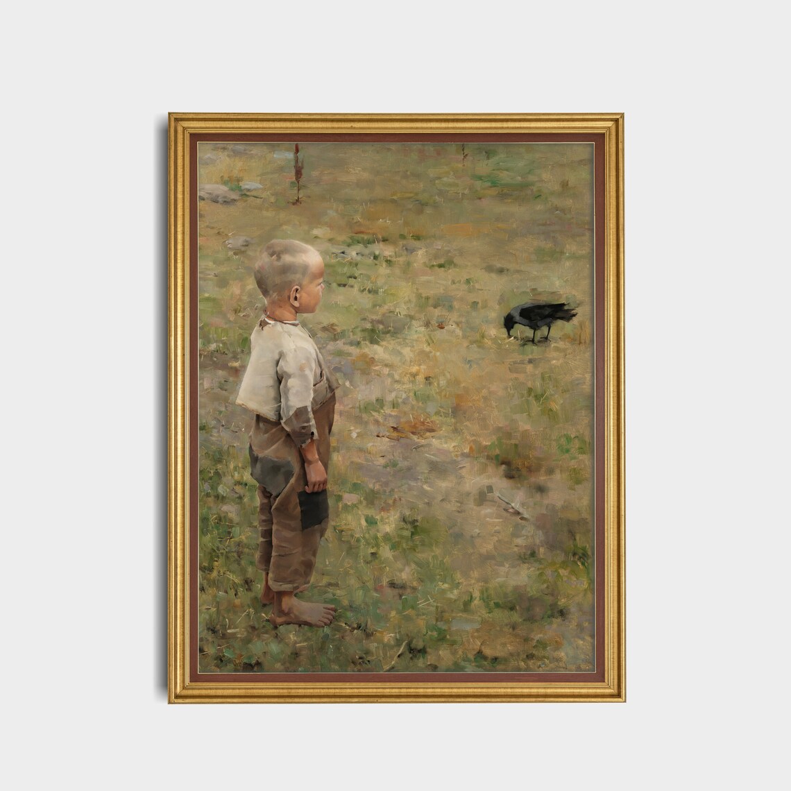 Vintage Painting of a Barefoot Boy Watching a Black Crow Poster - Image 2