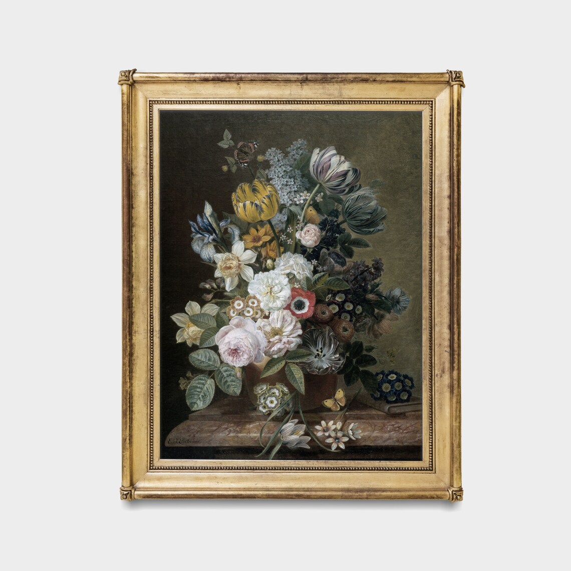 Grand Dutch Style Bouquet of Tulips Roses and Butterflies Poster - Image 4