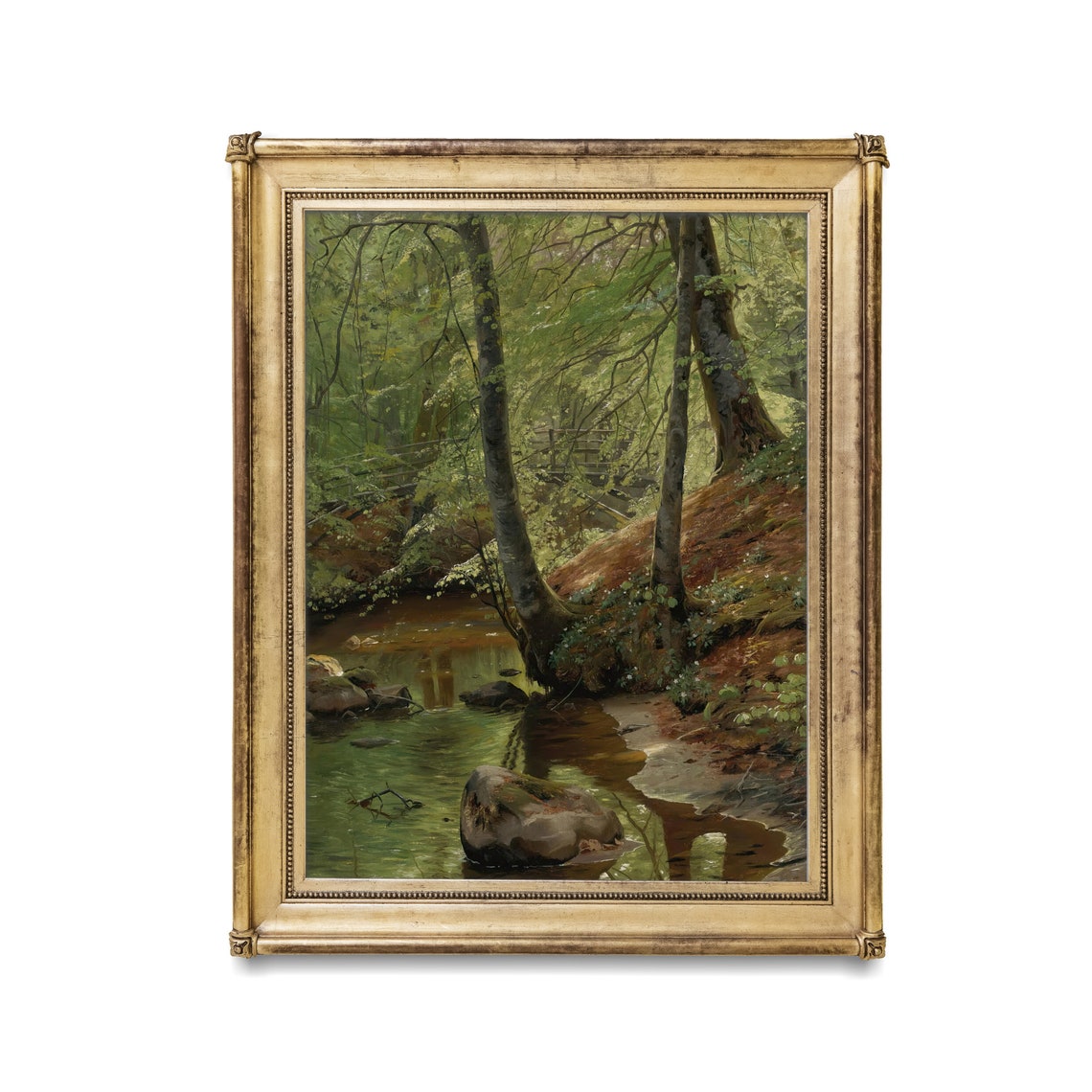 Print And Ship Rustic Landscape Painting Moody Forest Fine Art Print Cabin Decor Vertical Nature Antique Print Mailed Art - Image 2