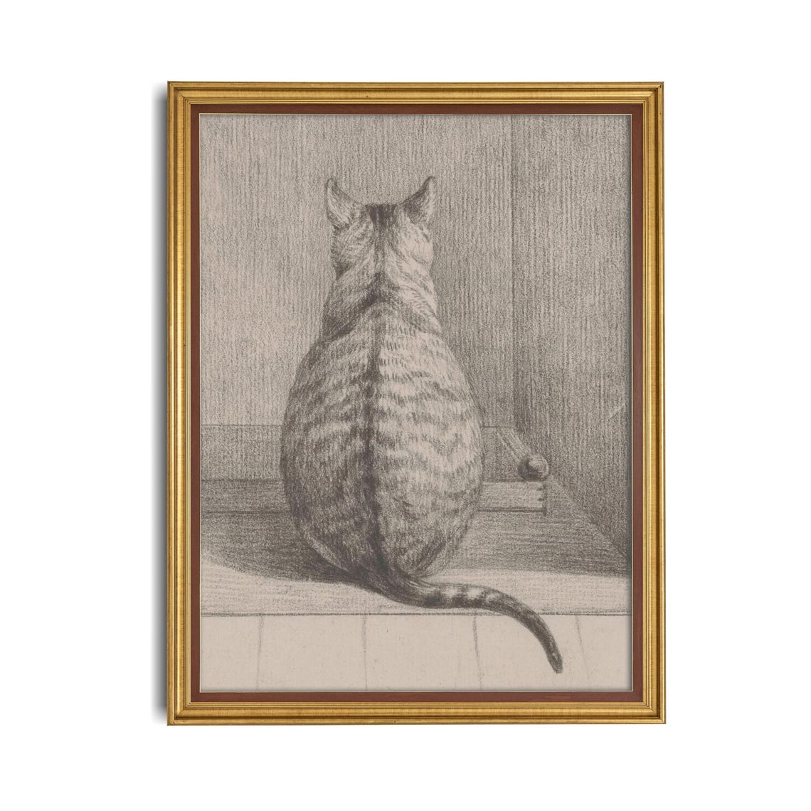 Cat Seen from Behind Sitting by a Door Vintage Sketch Poster - Image 4