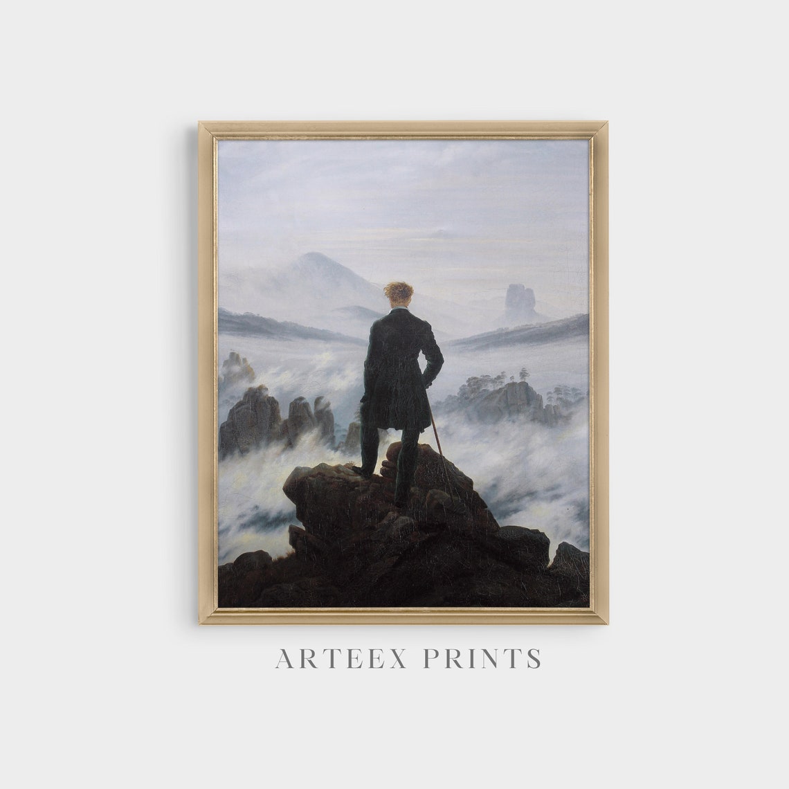 Printed And Shipped Vintage Man Portrait Vintage Sea Fog Painting Antique Wanderer Print Vertical Art Livingroom Art - Image 3