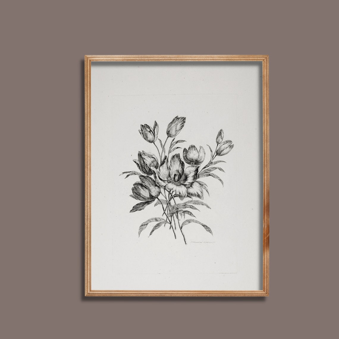 Tulip Bouquet Black and White Antique Engraving Botanical Poster - Image 4
