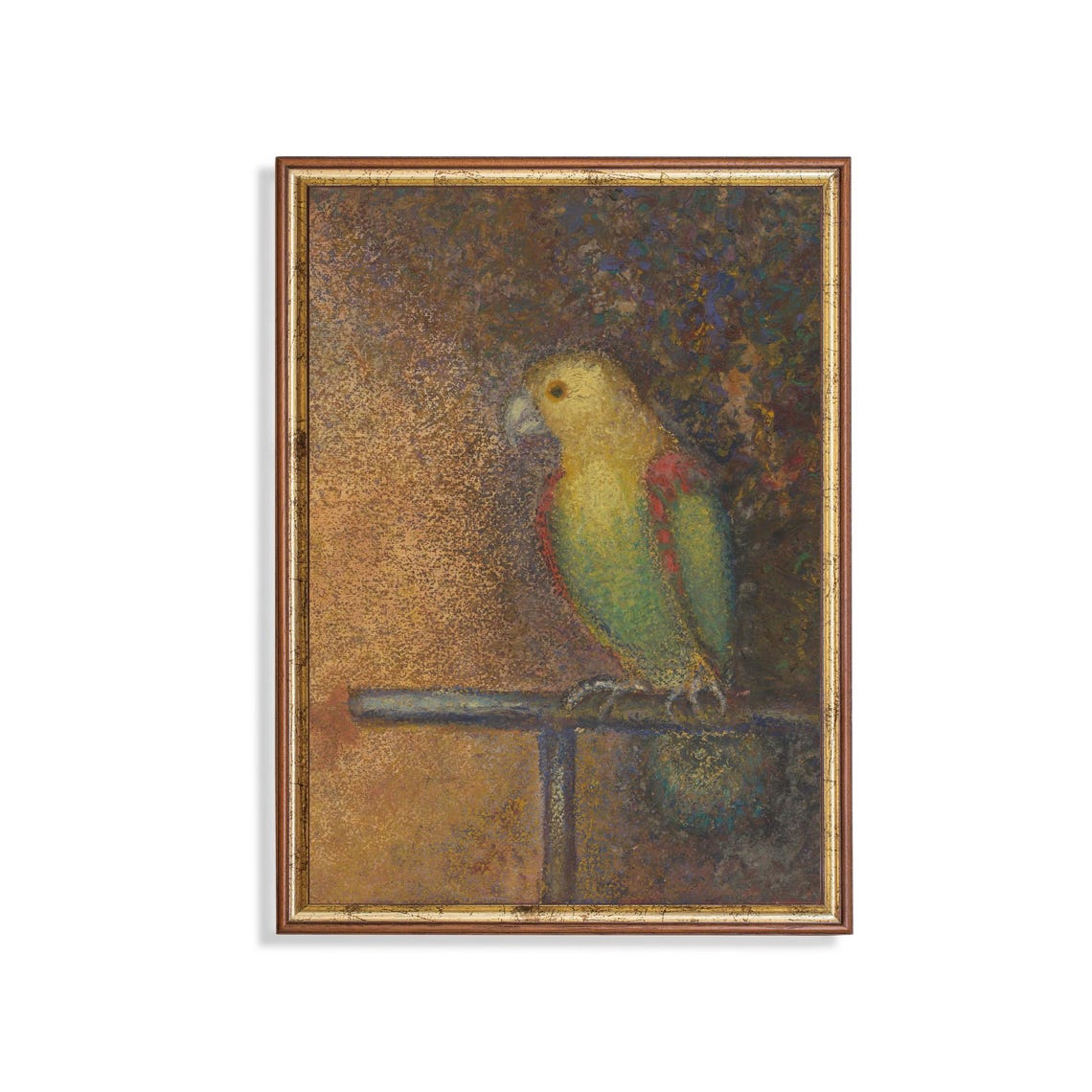 Colorful Parrot on Perch Pointillist Soft Pastel Bird Poster