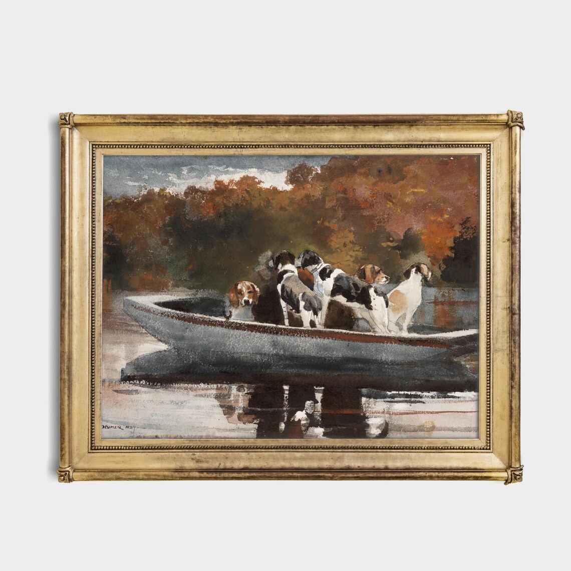 Vintage Dogs in Boat and Ship, Antique Art Print - Image 2