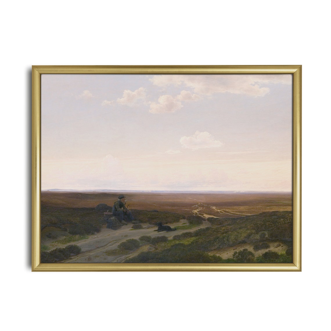 Lone Figure Resting On Vast Open Heathland Vintage Landscape Poster - Image 2