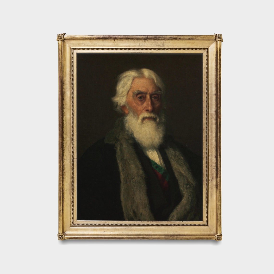 White Bearded Elder in a Fur Collar Dark Vintage Portrait Oil Poster - Image 4