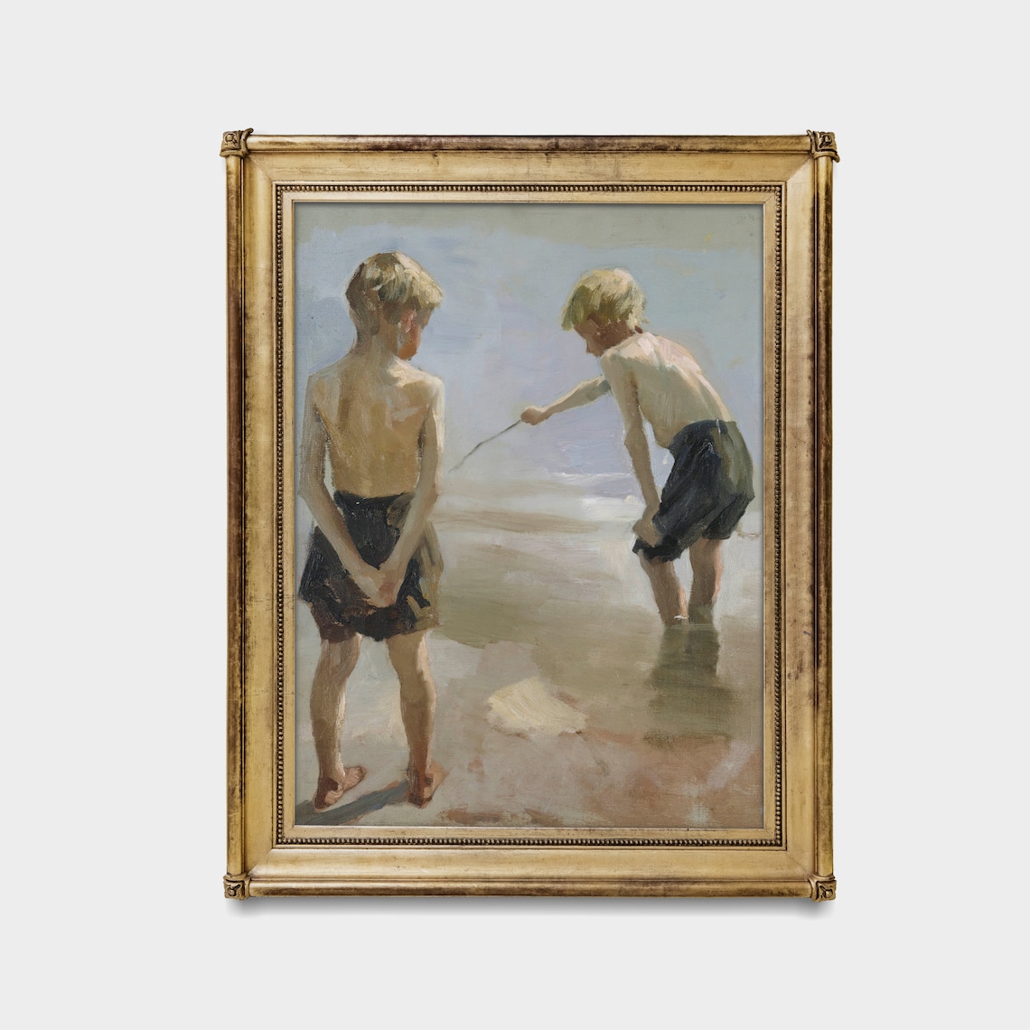 Two Boys on the Beach Vintage Oil Painting Nostalgic Art Poster - Image 4
