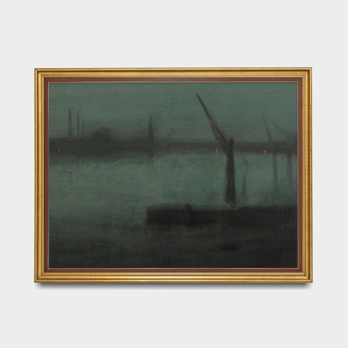 Dark River Nocturne with Barge Whistler Style Night Painting Poster - Image 5