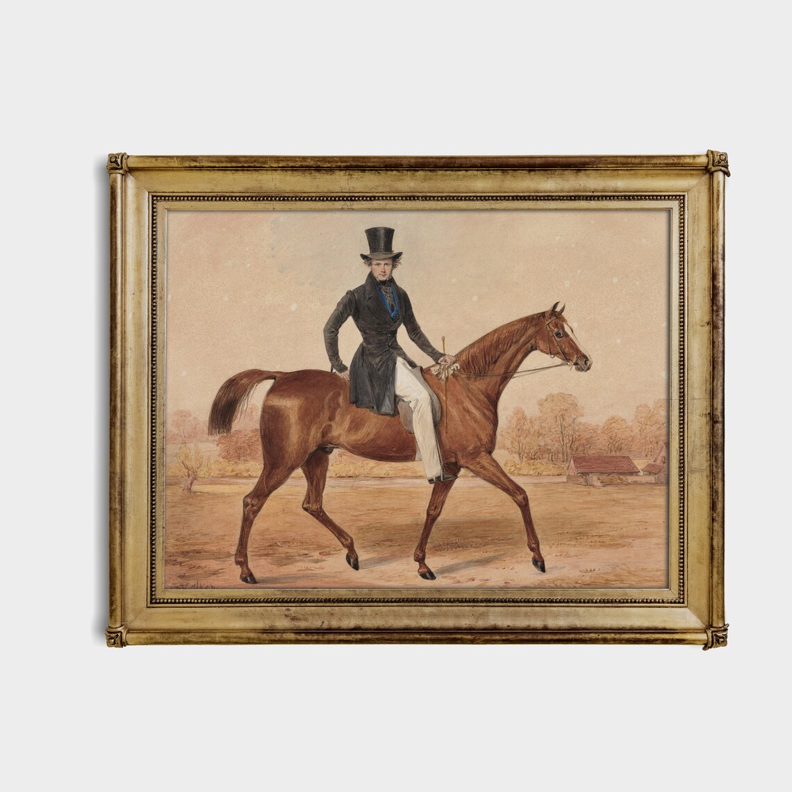 Victorian Gentleman Riding Chestnut Horse Antique Equestrian Poster - Image 3