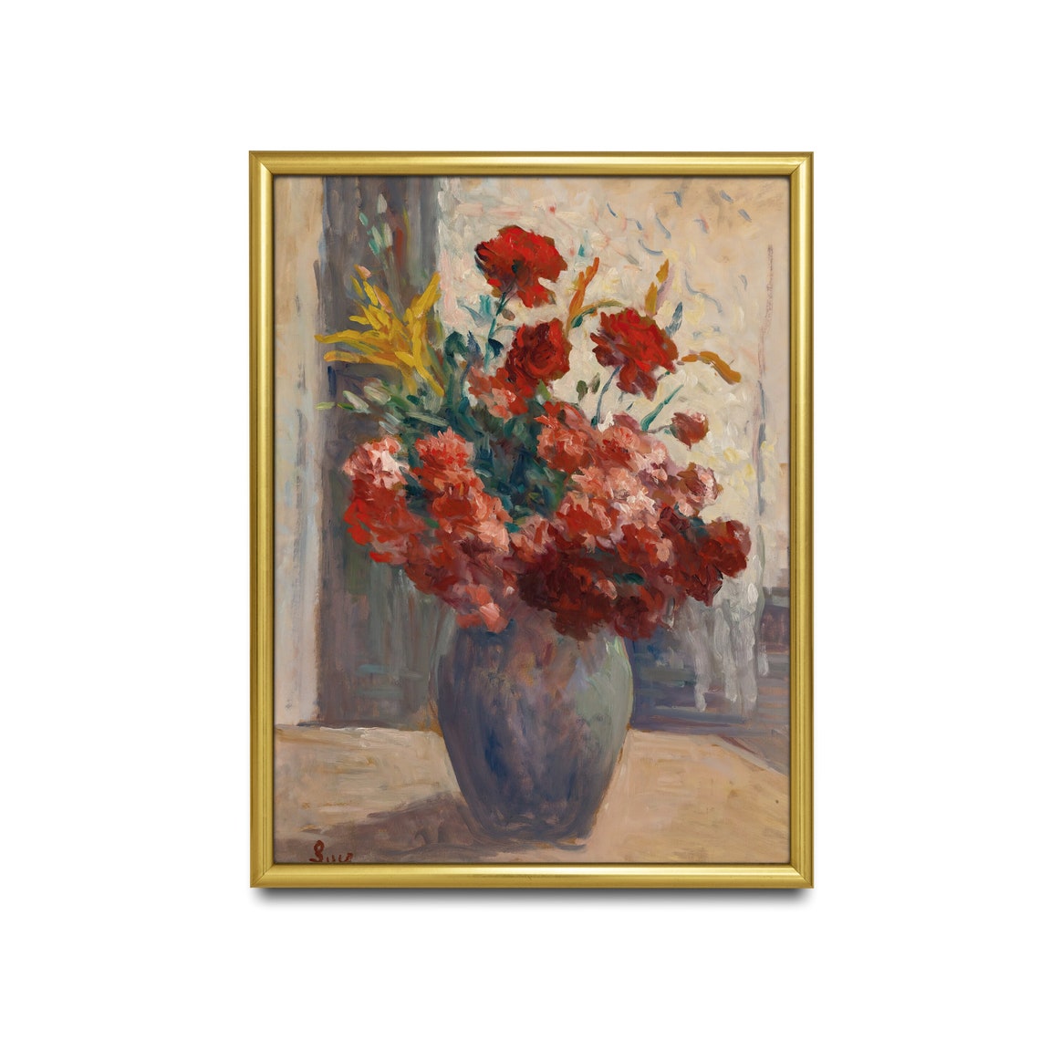 Vintage Still Life With Flowers Antique Floral Painting Bouquet Of Flowers In A Vase Instant Wall Art Fine Art