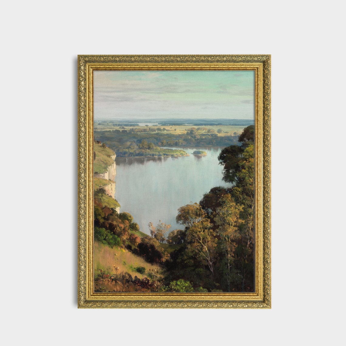 Wide River Valley View From a Rocky Bluff Vintage Landscape Poster - Image 3