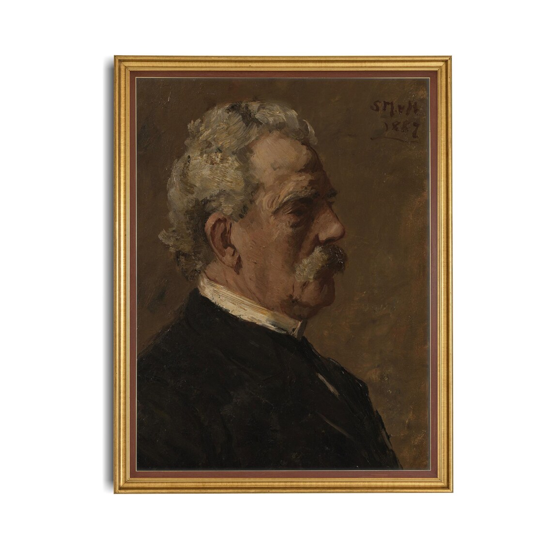 Old Man Profile Portrait in Oil Vintage 1887 Painting Poster - Image 4
