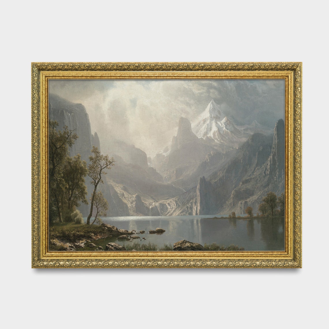 Misty Mountain Lake Painting Vintage Wilderness Landscape Wall Art - Image 3