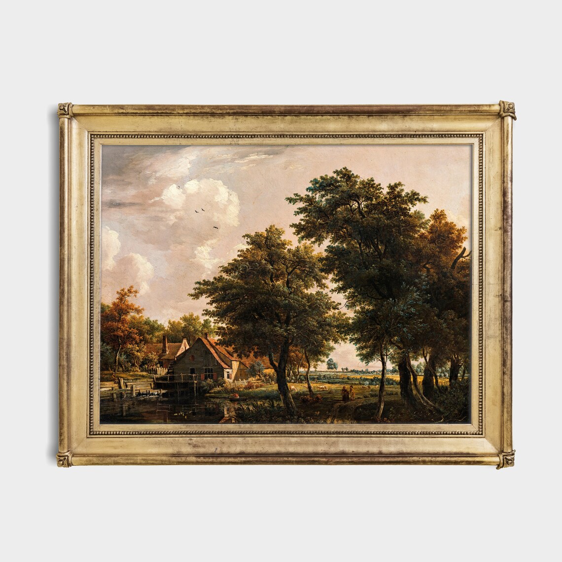 Vintage Watermill River Trees Dutch Countryside Oil Painting Poster - Image 2