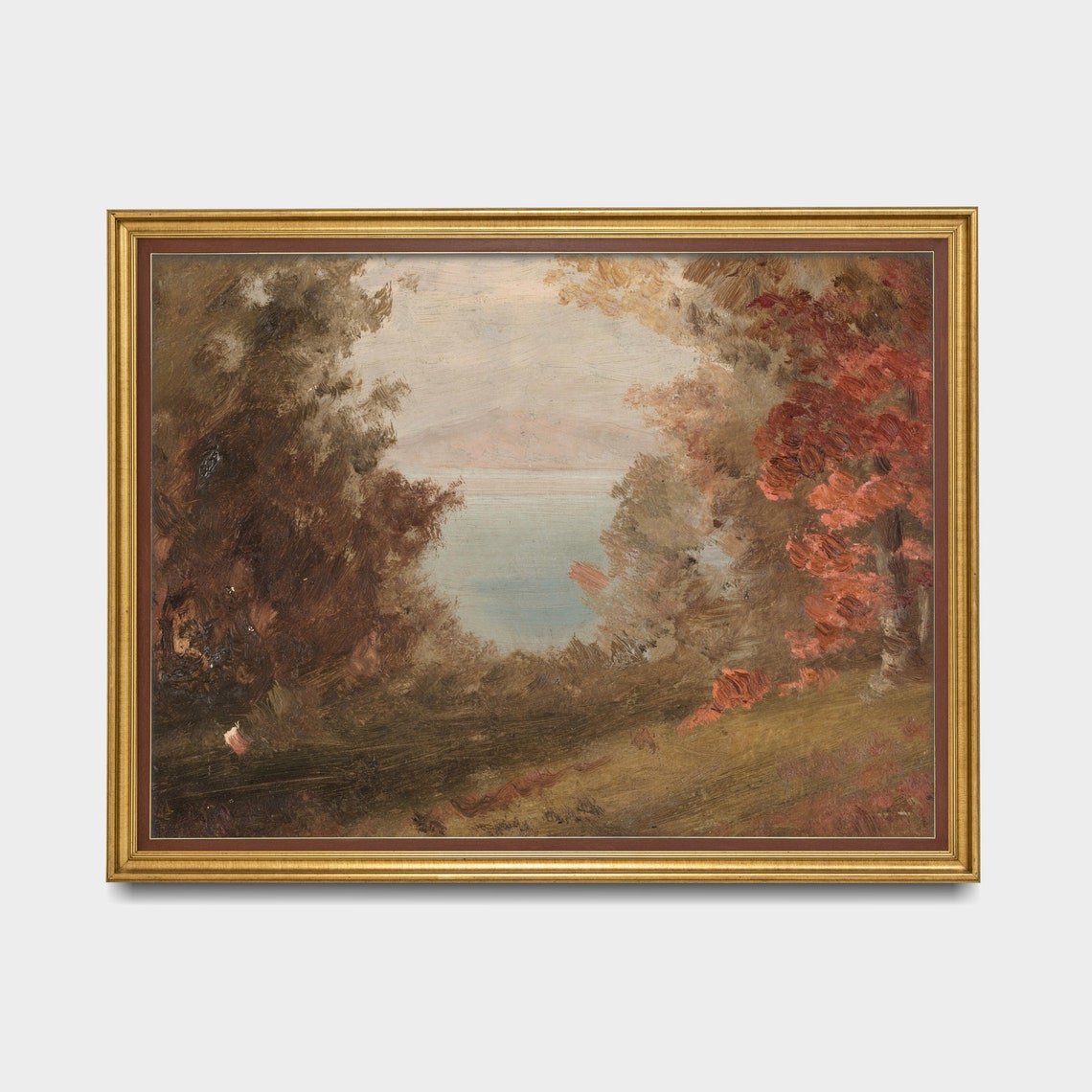 Autumn Lakeshore Path Between Russet Trees Fall Landscape Poster - Image 2