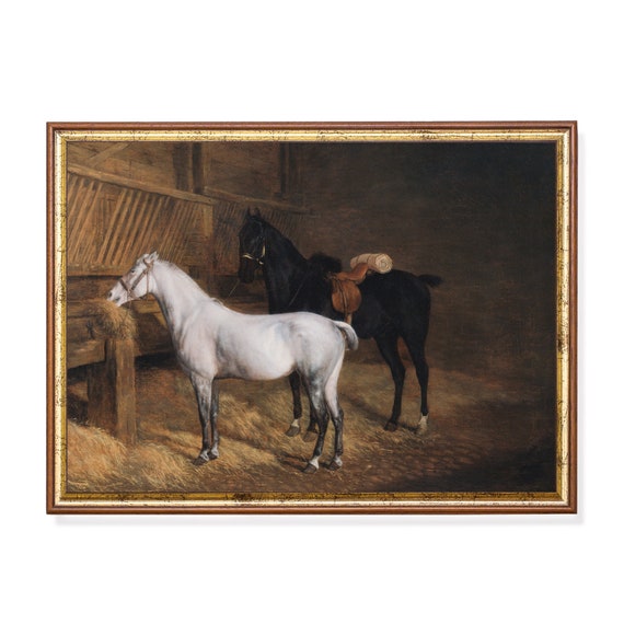 Printed And Shipped Vintage Horse Painting Antique Equestrian Print Moody Rustic Animal Fine Art Farmhouse Decor Physical Prints