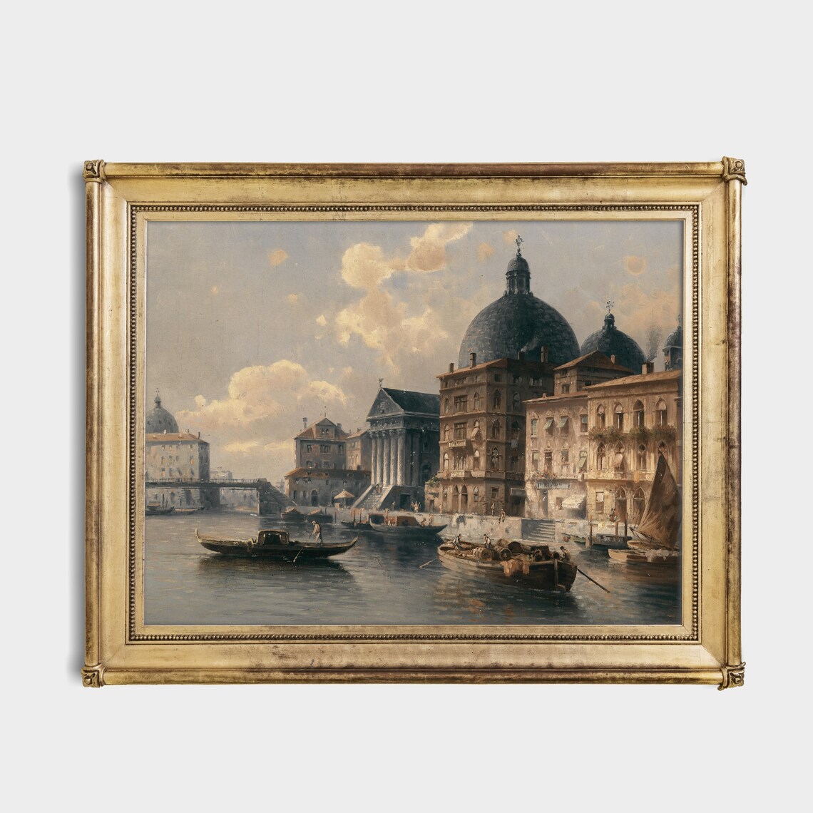 Vintage Venice Canal Painting Domed Church Gondola Italy Wall Art - Image 3