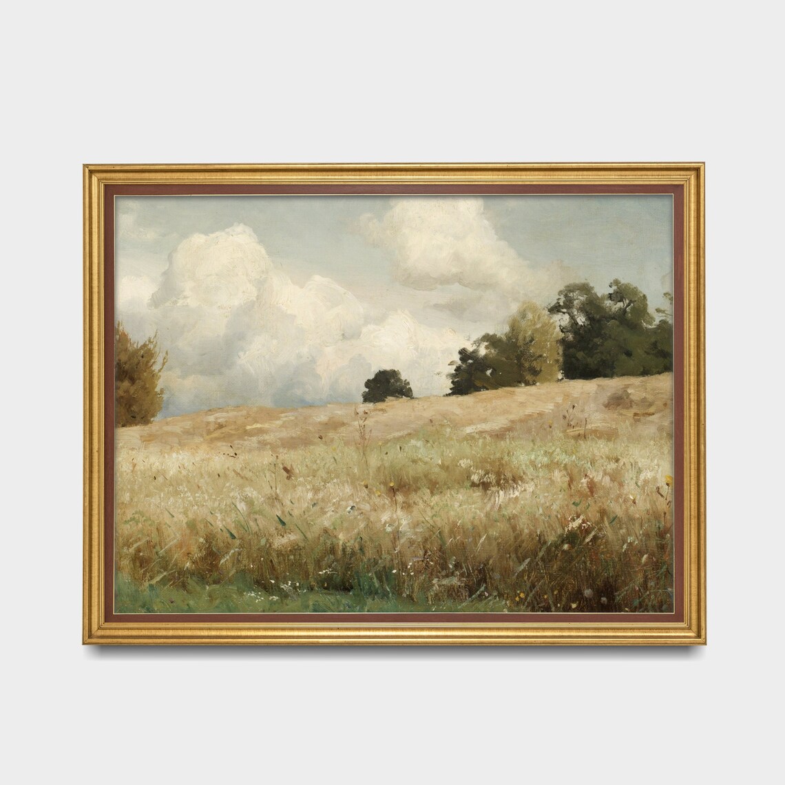Golden Meadow Field Antique Oil Landscape Painting Rustic Poster - Image 2
