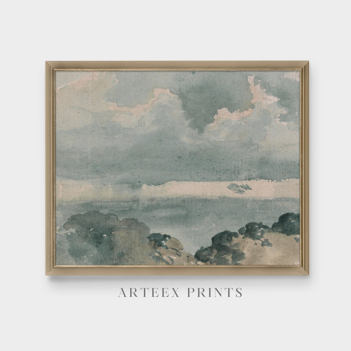 Soft Gray Cloud Study Antique Watercolor Sky Painting Poster - Image 4