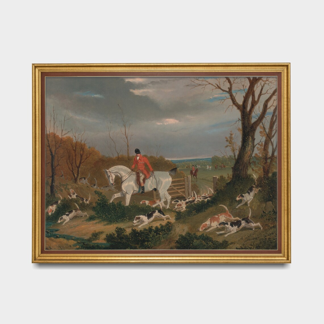 Vintage Fox Hunt Scene Huntsman on White Horse with Hounds Poster - Image 5