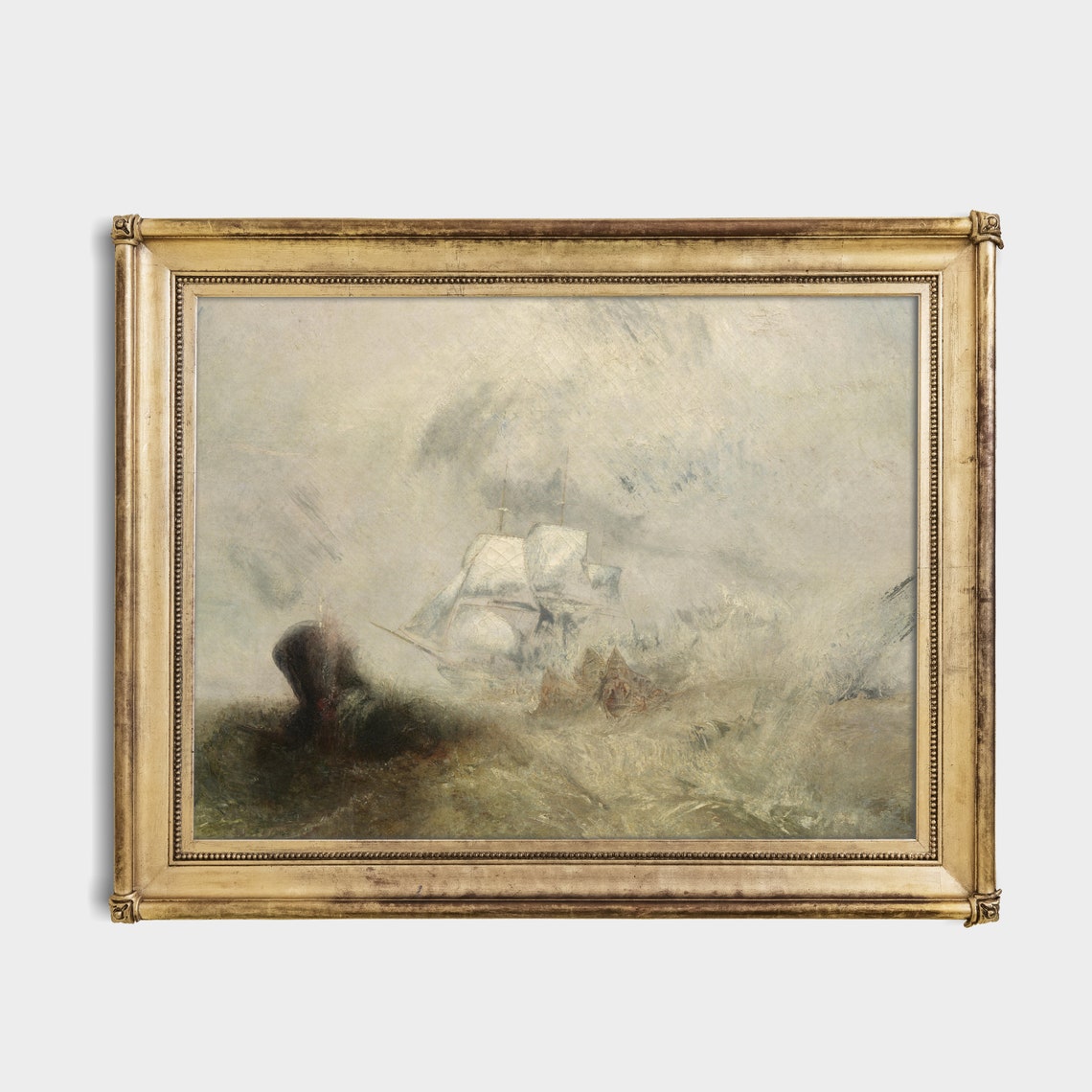 Vintage Sailing Boat Painting Antique Seascape Print Moody Rustic Coastal Decor Ocean Beach Wall Art - Image 3