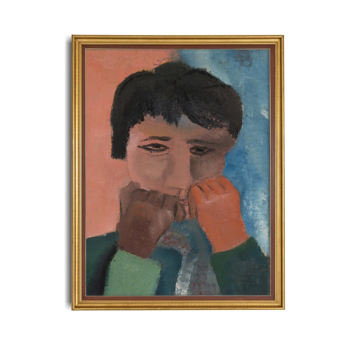 Expressionist Portrait of a Figure with Hands Pink and Blue Poster - Image 4