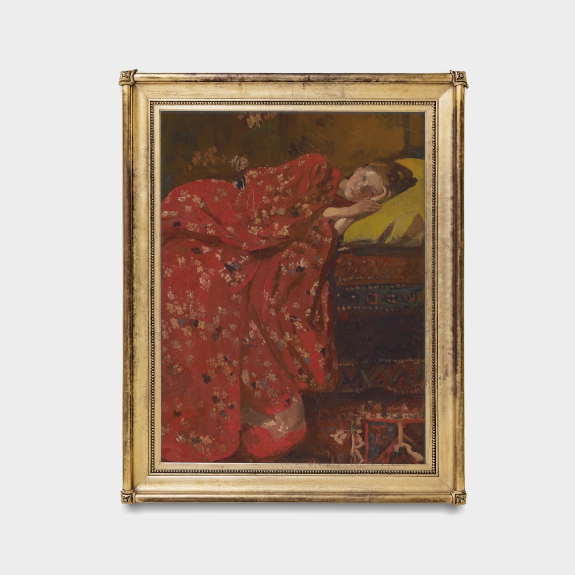 Girl Reclining in Red Floral Kimono Vintage Portrait Painting Poster - Image 4
