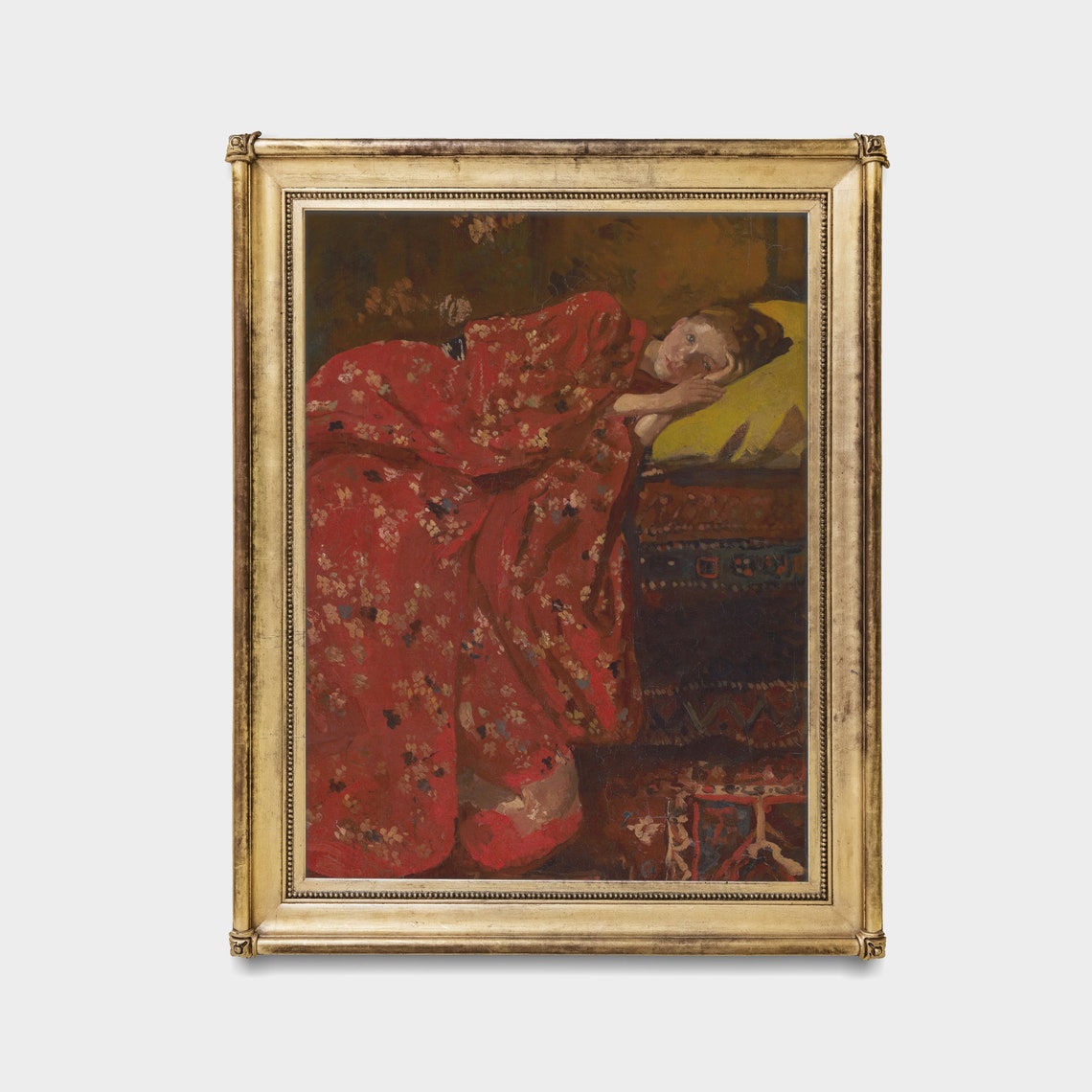 Print And Ship Vintage Portrait Painting Girl In Red Kimono Antique Girl Portrait Mailed Art 18th Century Fine Art Print - Image 2