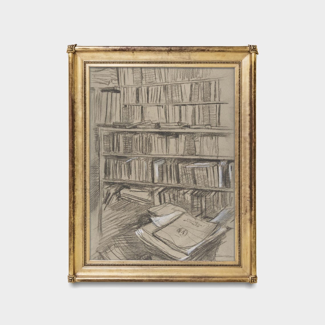 Antique Library Bookshelf Sketch Drawing Study Fine Art Poster - Image 5