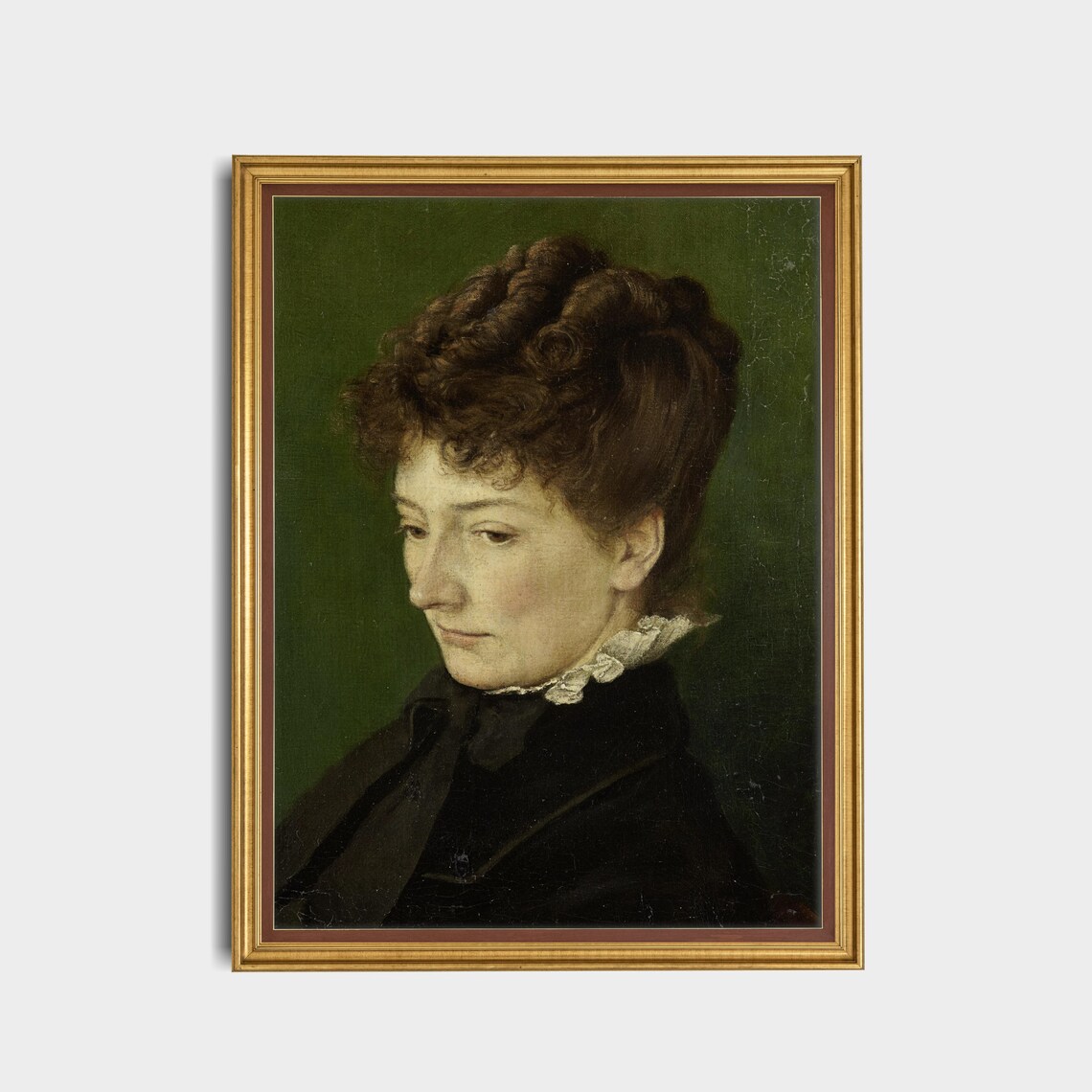 Woman in Black Dress with Curly Hair Vintage Portrait Poster - Image 2
