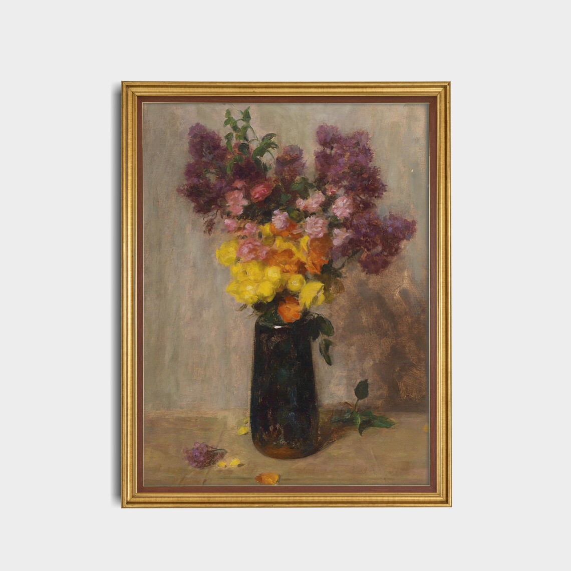 Lilac and Peony Bouquet in a Dark Vase Floral Still Life Poster - Image 2