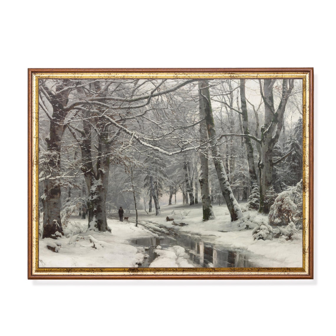 Winter Beech Woods with Frozen Stream Vintage Landscape Poster