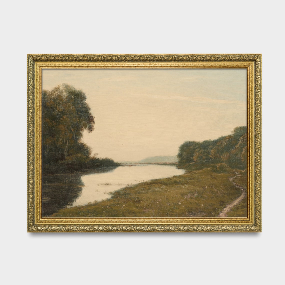 Calm River Flowing Between Tree Lined Banks at Dusk Landscape Poster - Image 3