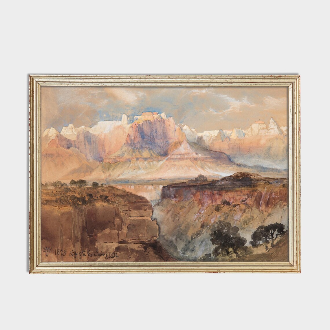 Thomas Moran Cliffs of the Rio Virgen Utah 1873 Watercolor Poster - Image 3