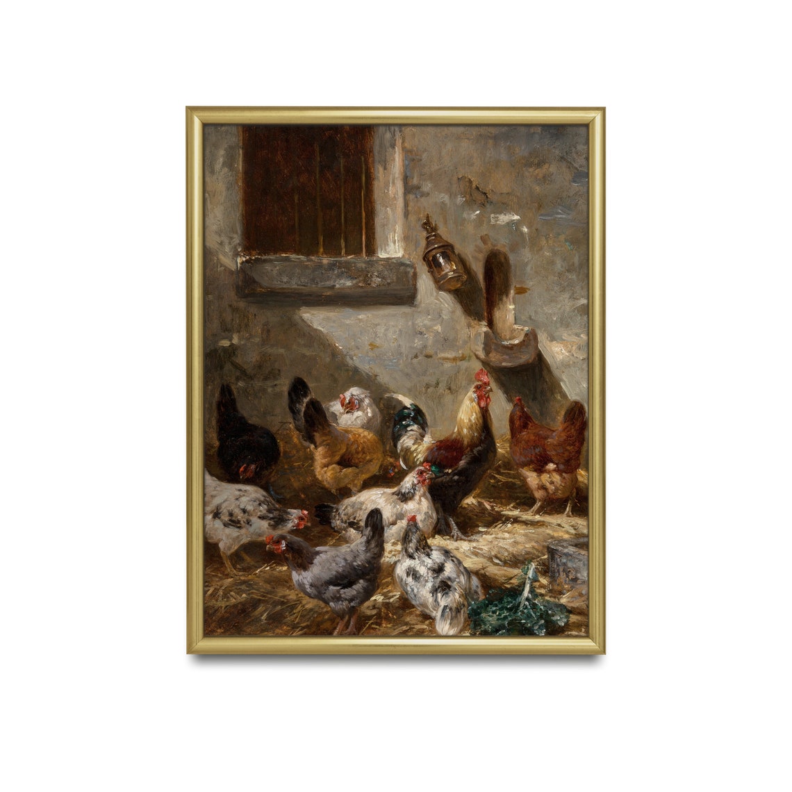 Rooster And Hens In Rustic Barn Courtyard Vintage Chicken Poster - Image 2