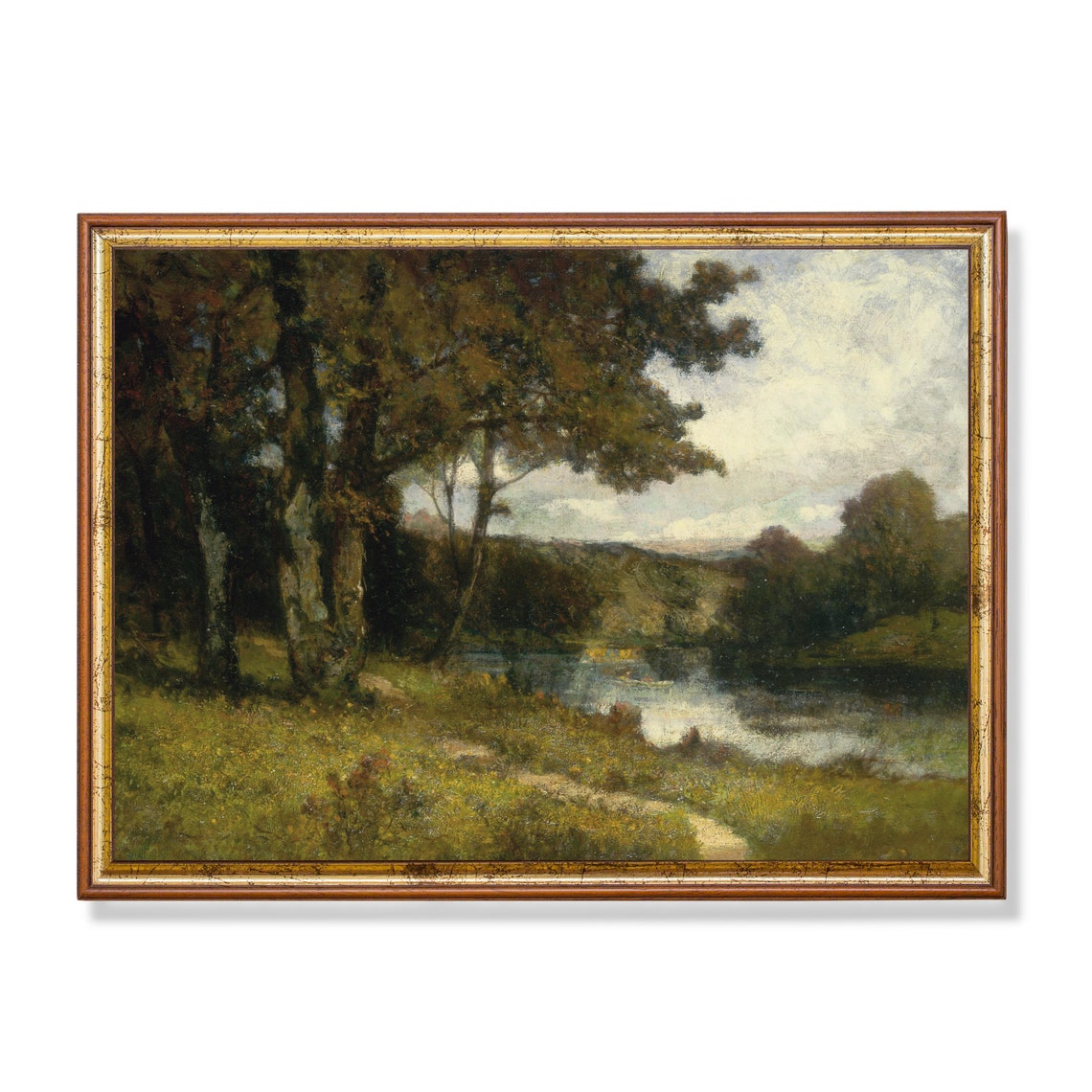 Still Woodland Pond Beneath Towering Trees Barbizon Style Art Poster