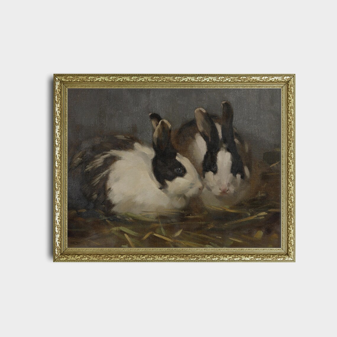 Vintage Rabbit Oil Painting, Farmhouse Wall Art - Image 2