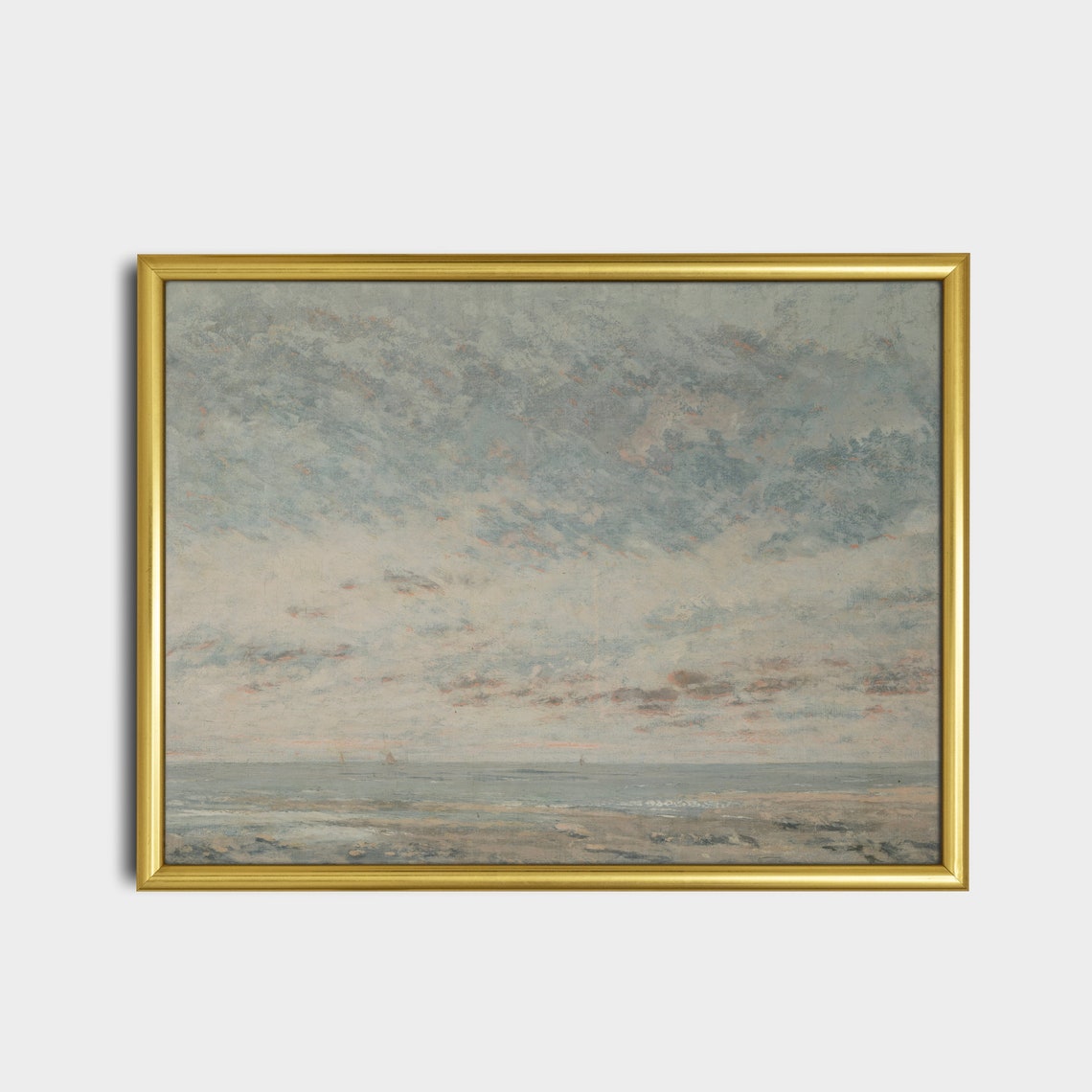 Overcast Seascape with Distant Sails on a Pale Horizon Poster - Image 5