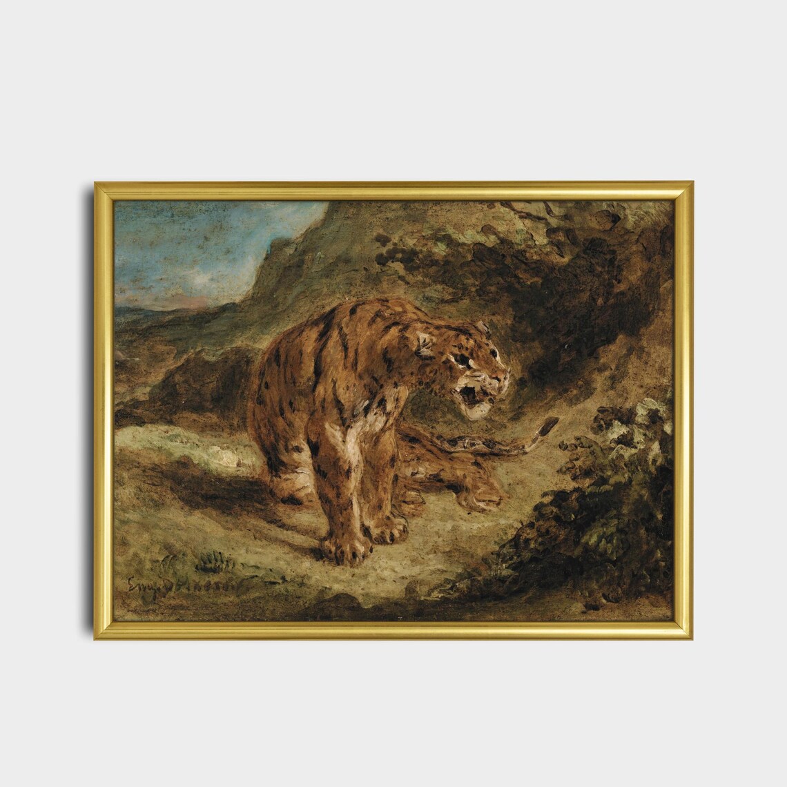Snarling Tiger Rocky Landscape Dramatic Vintage Animal Art Poster - Image 2