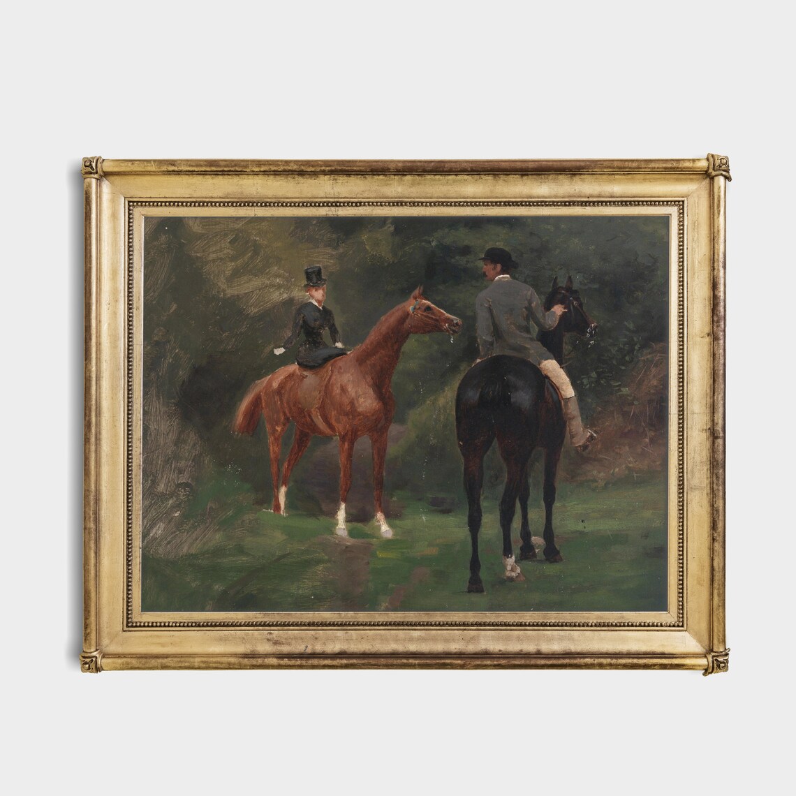 Lady Rider and Gentleman Horseback Woodland Trail Vintage Poster - Image 2