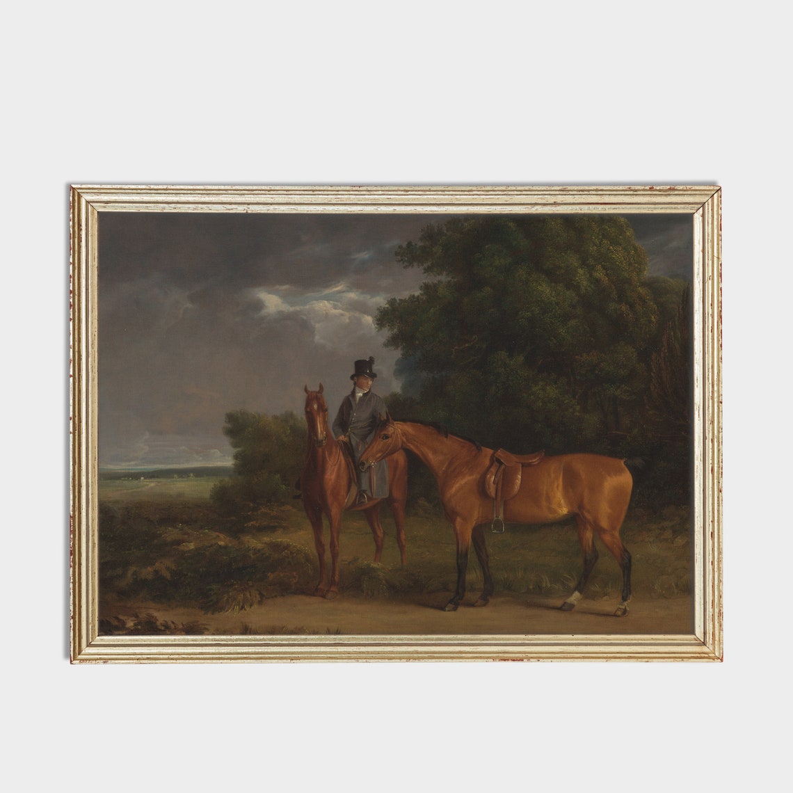 Gentleman in a Top Hat With Two Horses Vintage Equestrian Poster - Image 2